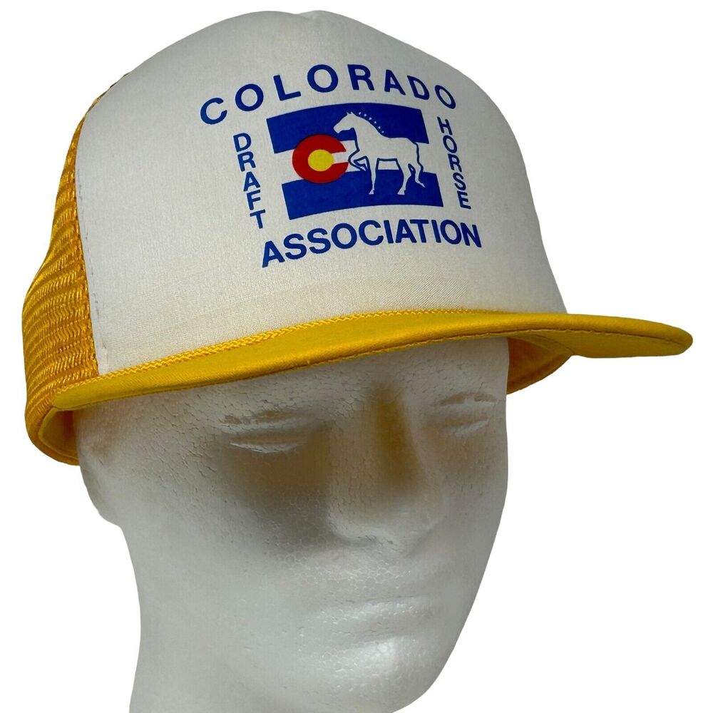 Vintage Colorado Draft Horse Association Trucker Hat Cap Yellow 90s Snapback